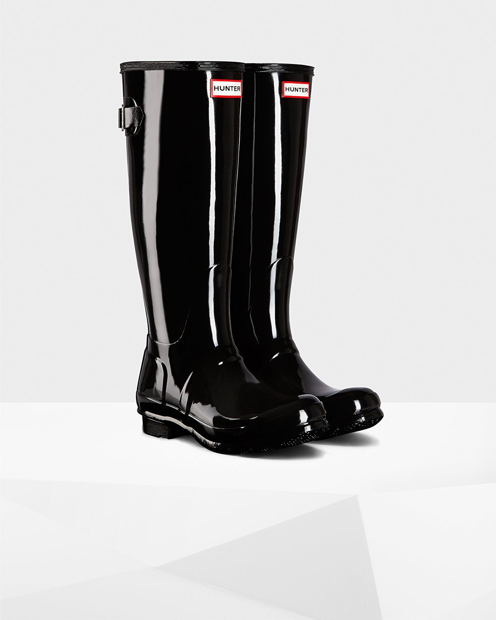 Botas de Lluvia Altas Hunter Mujer - Original Back Adjustable Gloss - Negros - NURDVJT-42